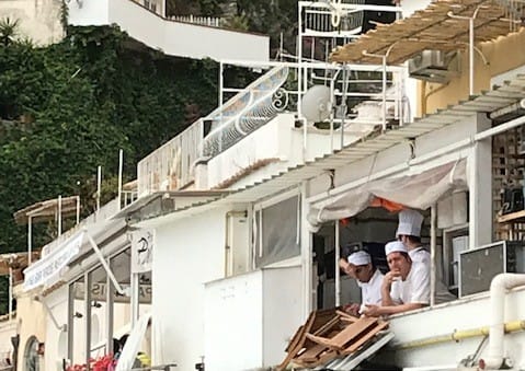Local chefs having a break in Positano Italy